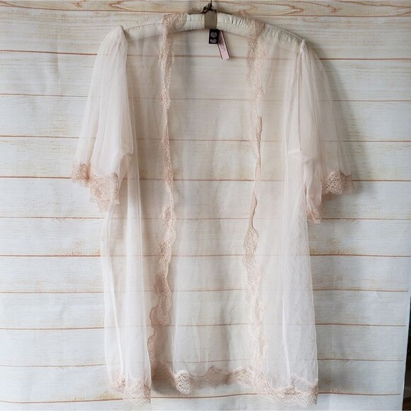 Victoria's Secret Sheer Mesh Eyelash Lace Trim Short Negligee Women's Size M/L - Picture 1 of 9